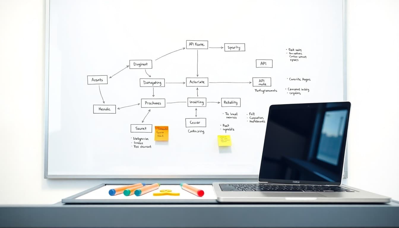 Content and documentation planning — whiteboard with system diagram